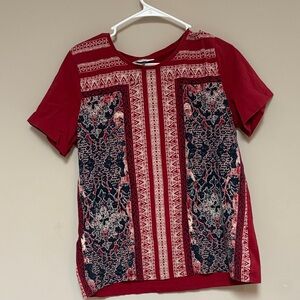 Christopher & Banks Red and Navy Patterned Short Sleeve Top